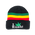 Beanie cap fashion item apparel with I Love Kush weed leaf design in funky rasta colors