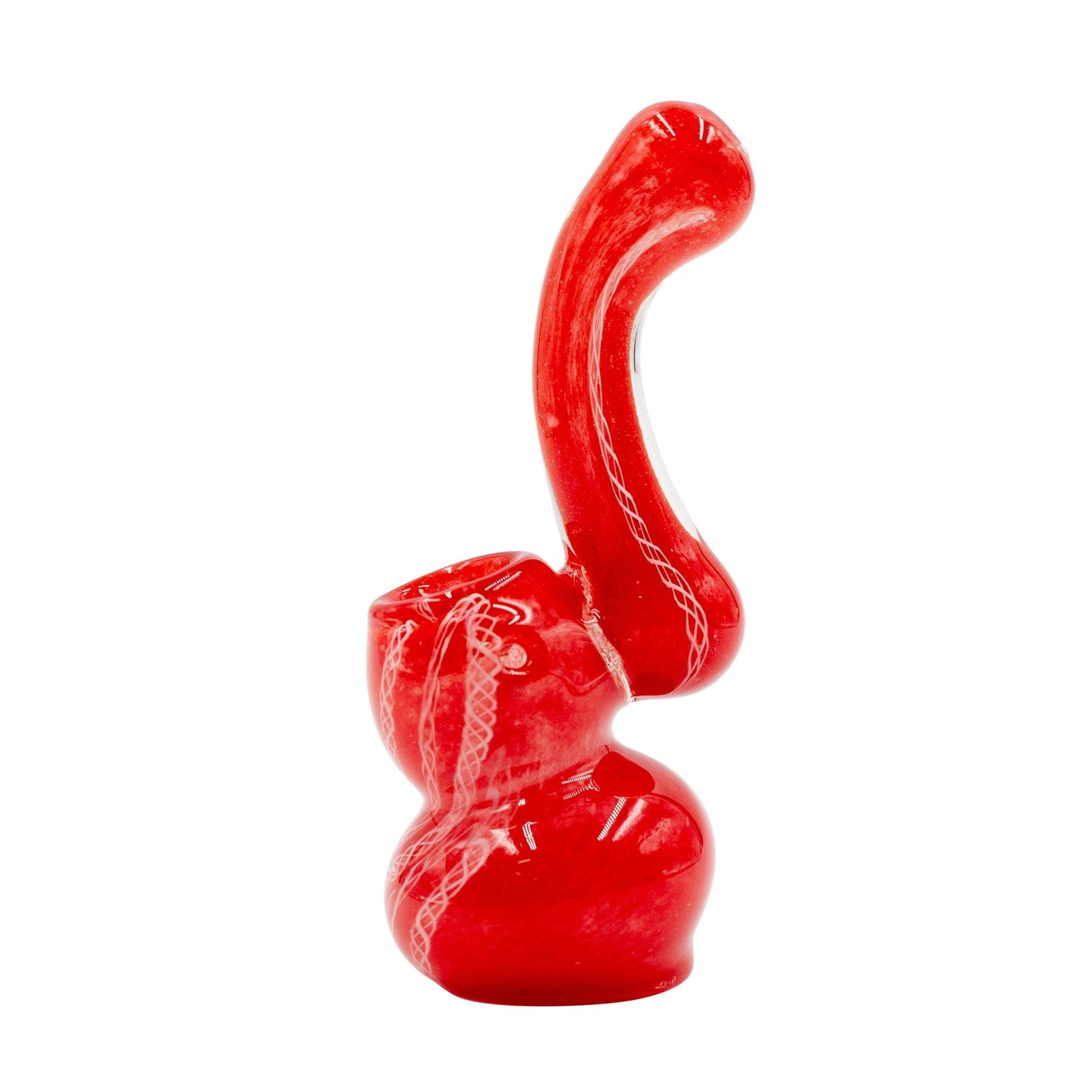 Mini Swirl Glass Bubbler - 4in Red and White