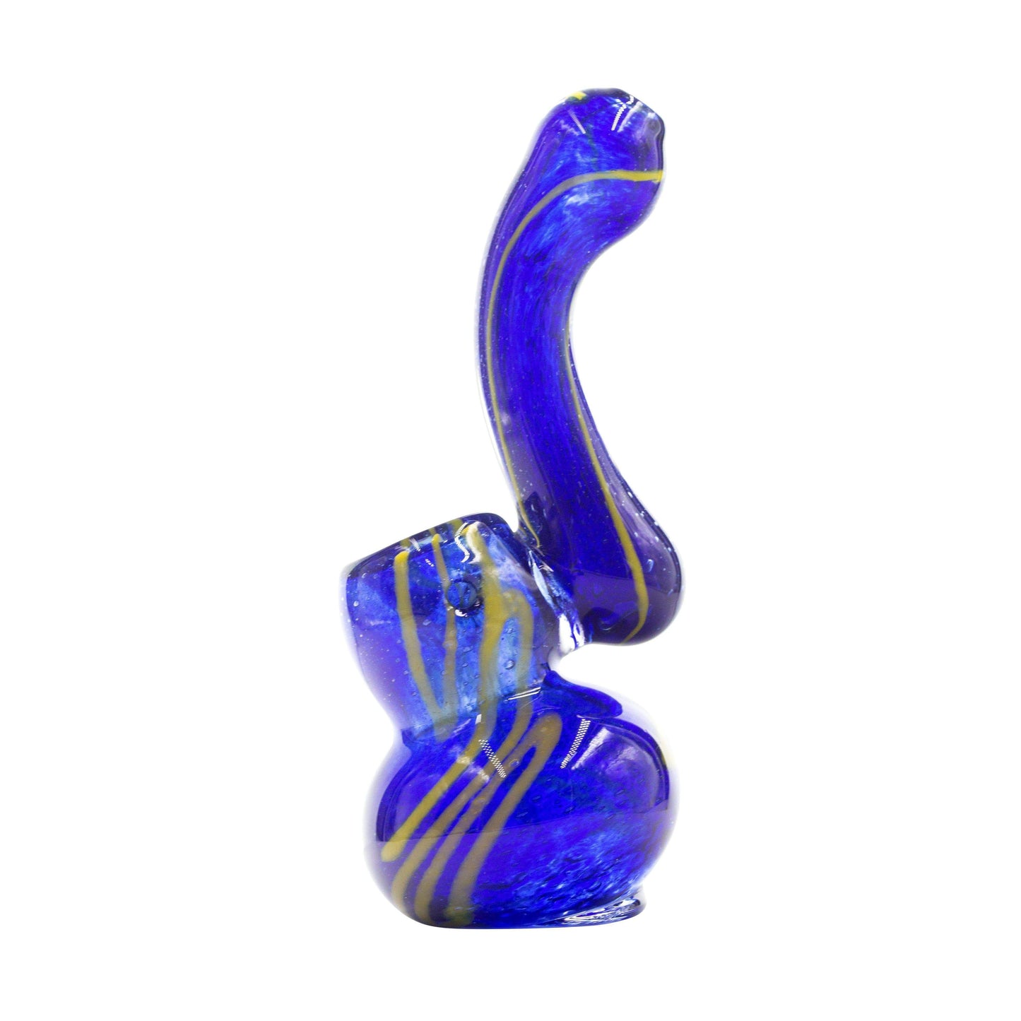 Mini Swirl Glass Bubbler - 4in Blue and Yellow