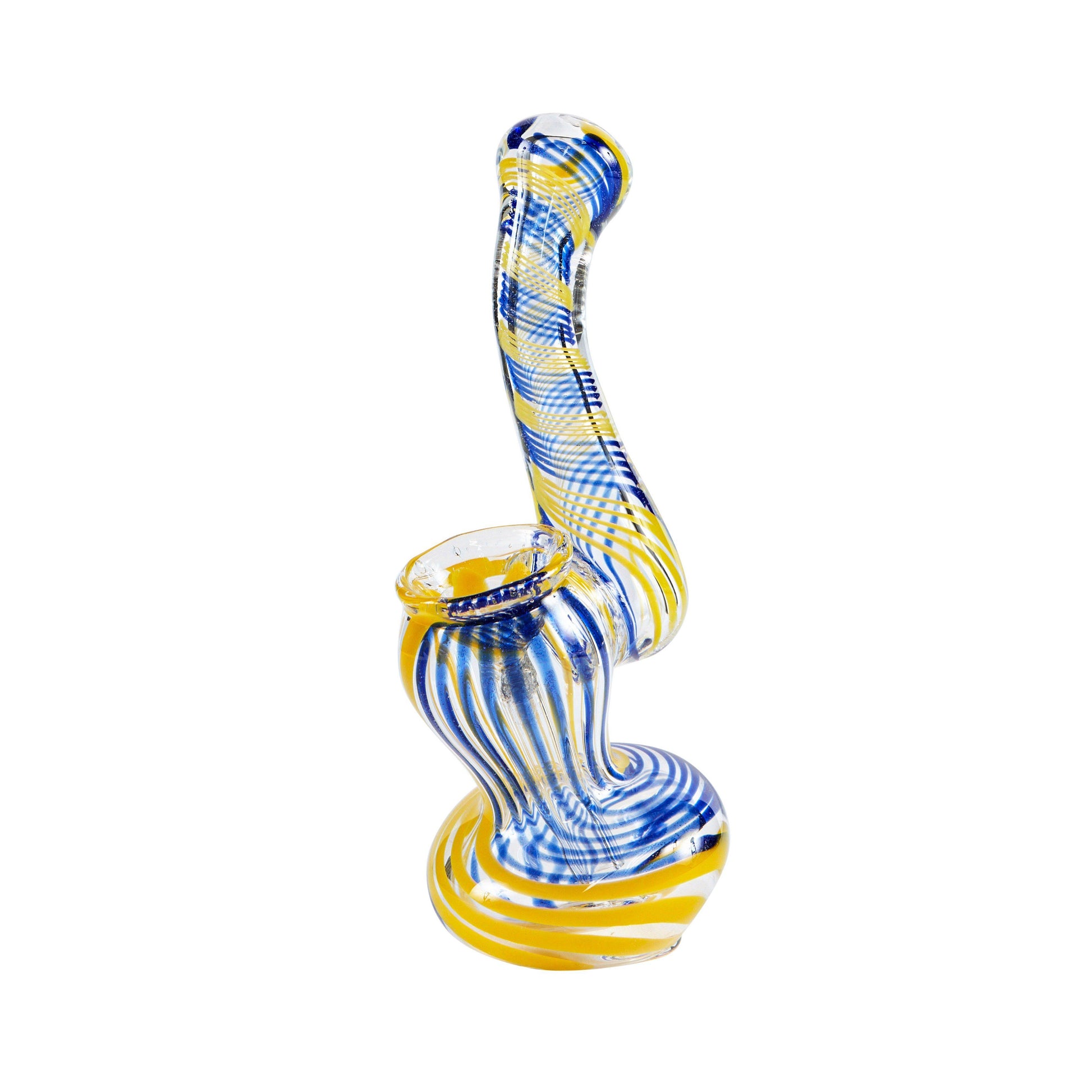 4-inch heat-safe mini glass classic bubbler bent neck Blueberry swirl colors twisting design genie-in-a-bottle shape