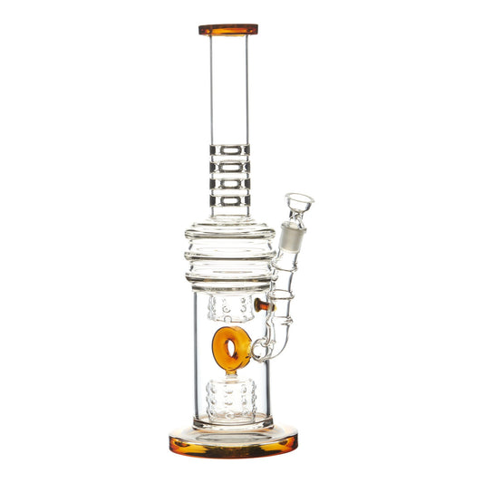 Amber 15-inch glass bong smoking device donut downstem colorful accents sleek and classic look sturdy base