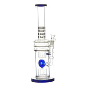 Blue 15-inch glass bong smoking device donut downstem colorful accents sleek and classic look sturdy base