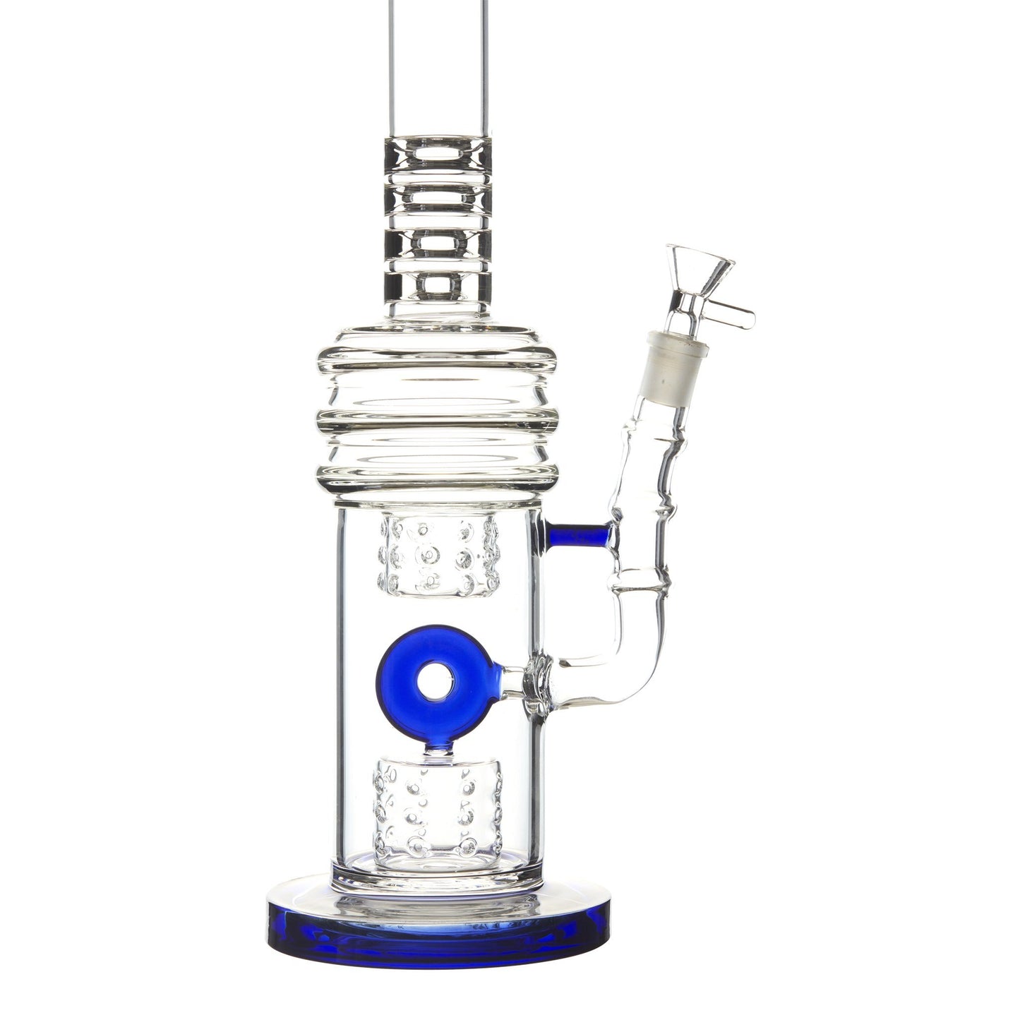 Blue 15-inch glass bong smoking device donut downstem colorful accents sleek and classic look sturdy base
