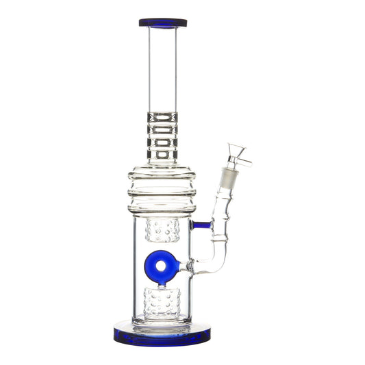 Blue 15-inch glass bong smoking device donut downstem colorful accents sleek and classic look sturdy base