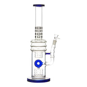 Blue 15-inch glass bong smoking device donut downstem colorful accents sleek and classic look sturdy base