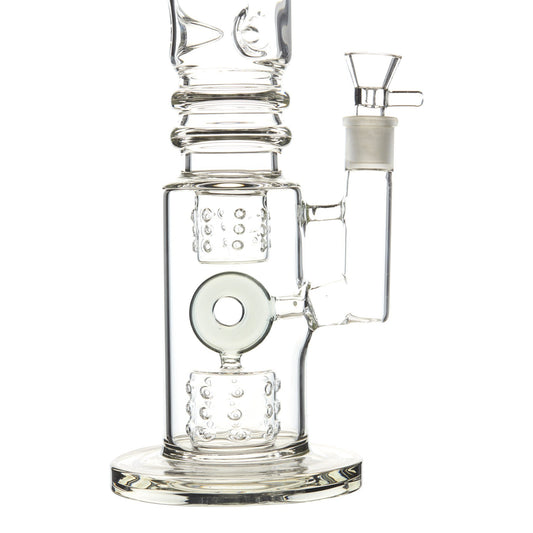 Grey 15-inch glass bong smoking device donut downstem colorful accents sleek and classic look sturdy base