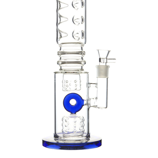 Blue 15-inch glass bong smoking device donut downstem colorful accents sleek and classic look sturdy base