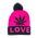 Beanie cap fashion item apparel with Weed Leaf love print and weed leaf design in classic and pink colors with pompom