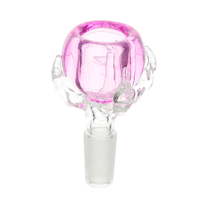 Chic 14mm rosy crystal glass bowl for bong smoking accessory with pink crystal clear claws as if holding a glass of of wine
