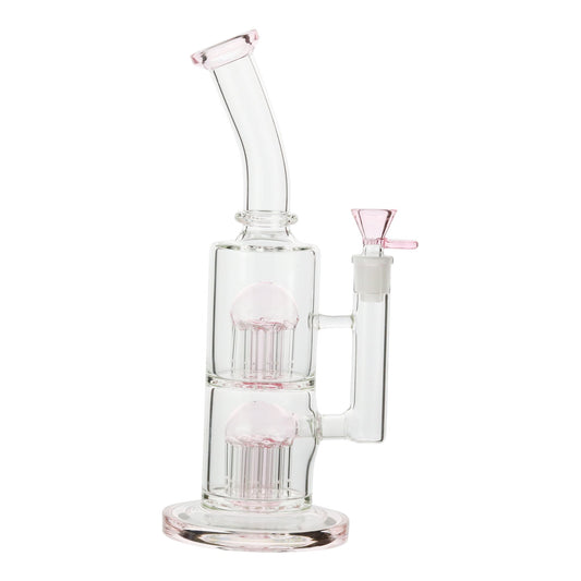 Pink Colored Double Barrel Bong - 12in Clear