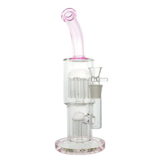 Pink Colored Double Barrel Bong - 12in