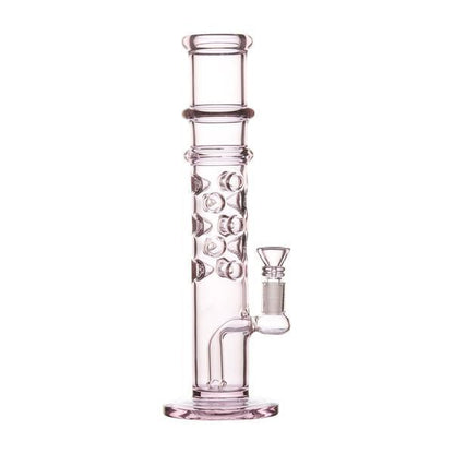 Sleek 11-inch straight-shooter glass bong with multilayered ice-catcher in cute pink-tinged color