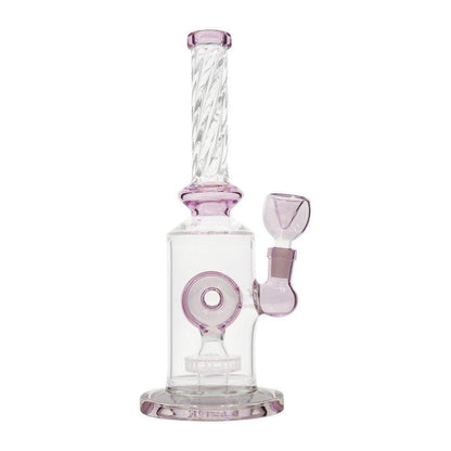 10-inch glass bong smoking device 360-degree disk percolator elegant twisting design subtle pink color