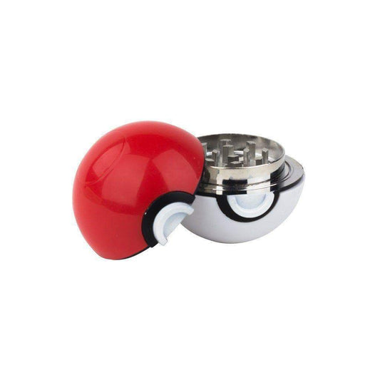 Opened handy herb aluminum mini grinder 3-piece design pollen catcher Pokemon-inspired Pokeball exterior