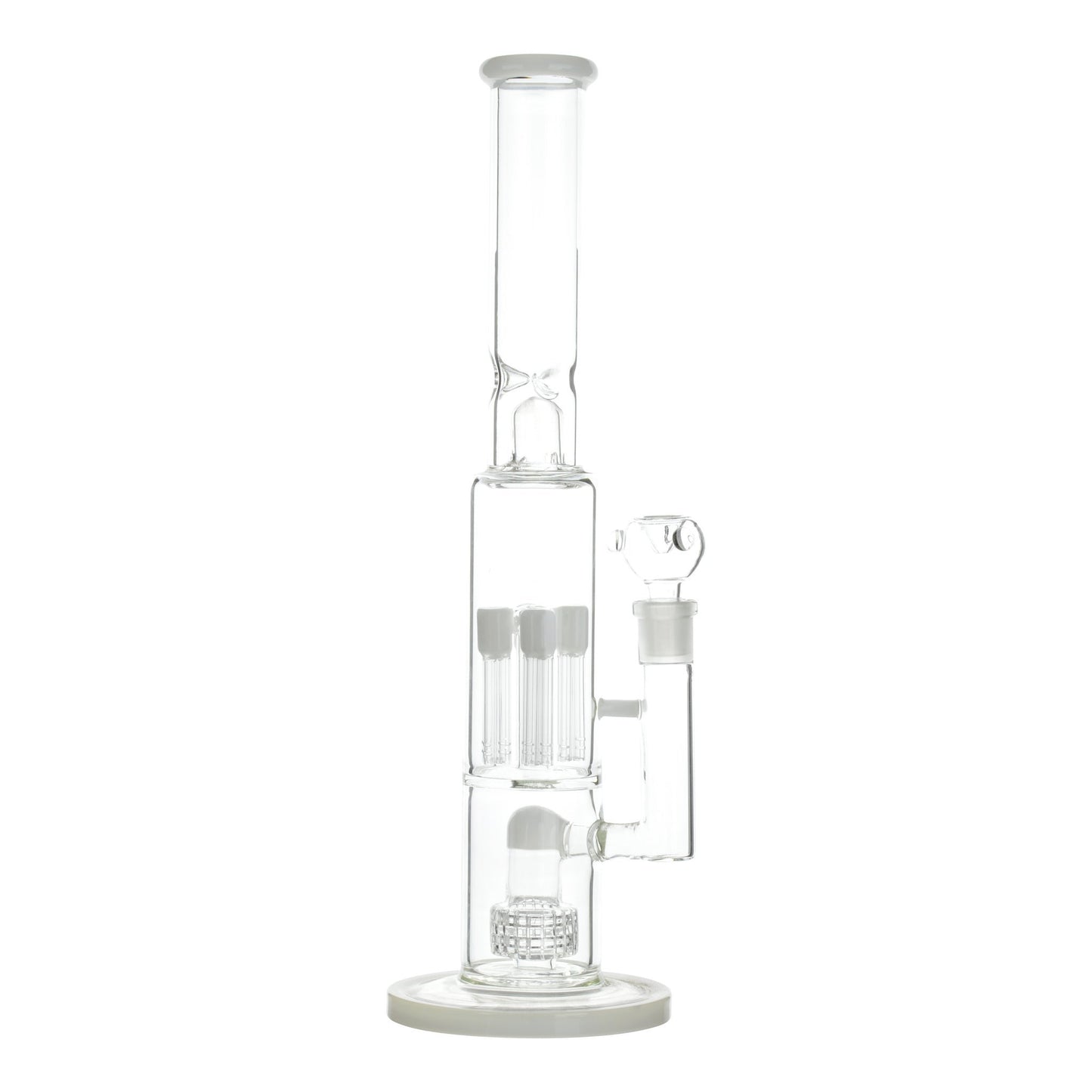 White Huge 17-inch glass quad octo percolated bong smoking device 4 tree percs, matrix perc and UFO perc sleek look