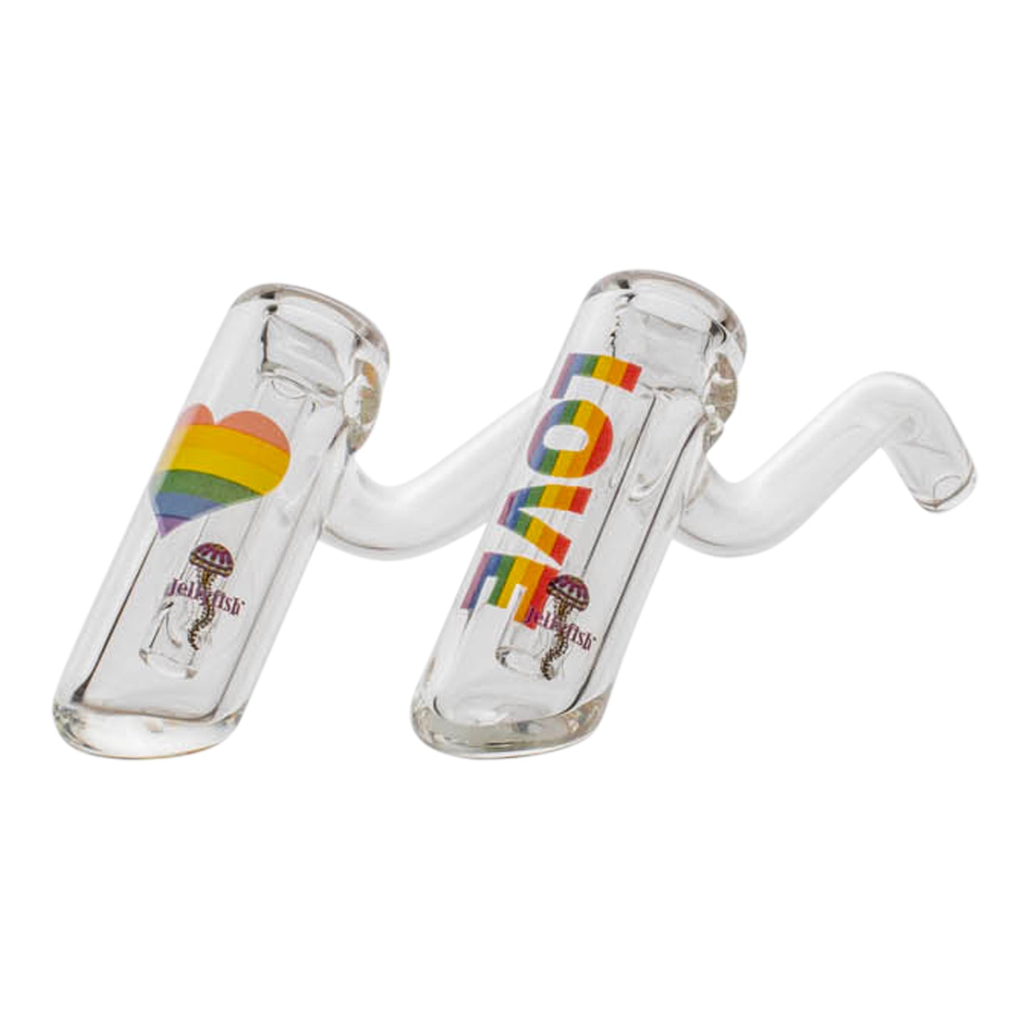 Rainbow Layback Bubbler - 5in Love / Clear