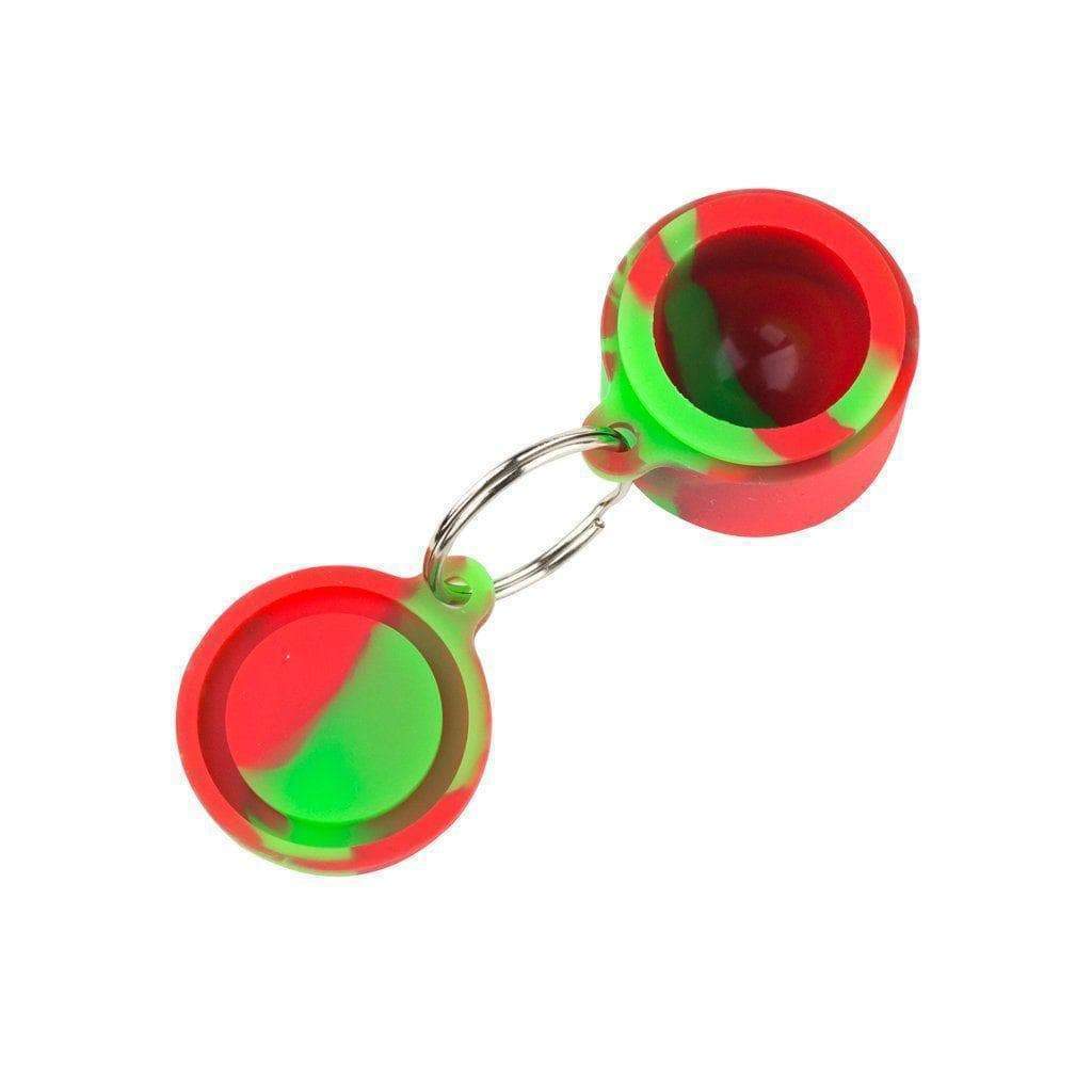 Round Silicone Keychain Wax Container Red and Green