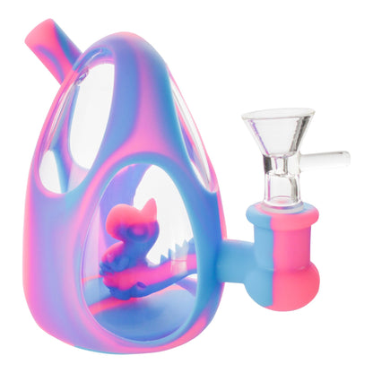 Silicone Dino Egg Mini Bong - 5in Pink/Blue