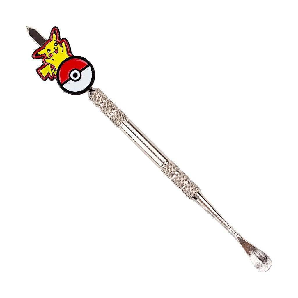 Handy steel dab tool smoking accessory textured middle part for easy grip with cute Pikachu on Pokeball design on handle