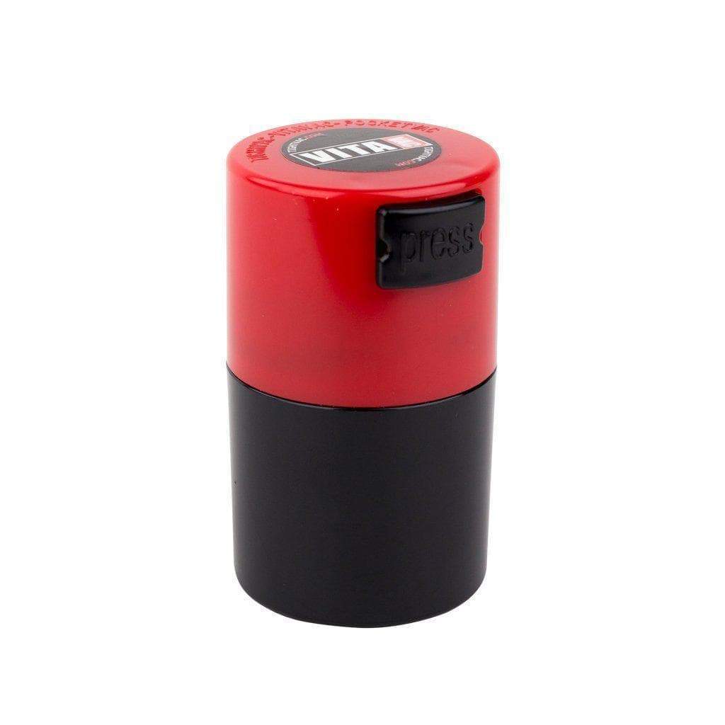 1-oz airtight Tightvac herb storage black body vacuum seal keep herbs fresh and moisture-free airtight label on red lid