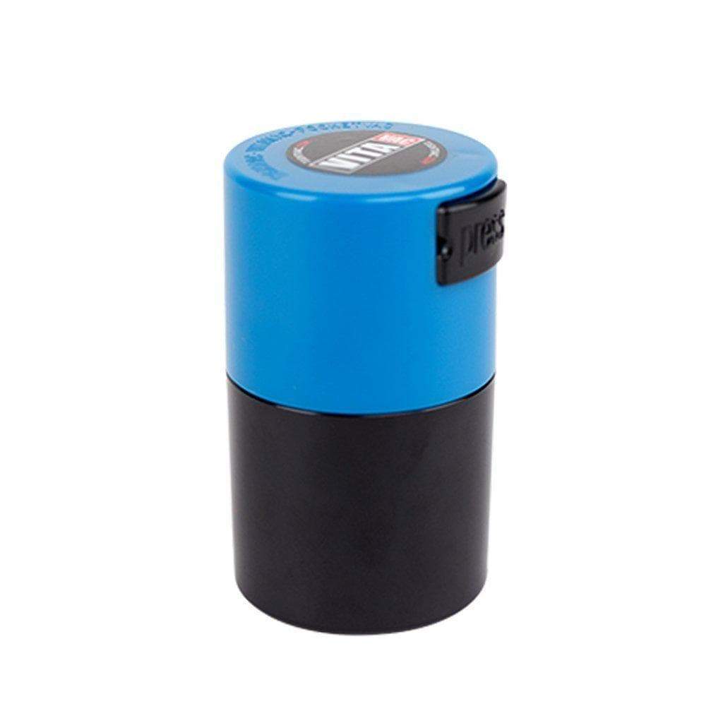 1-oz airtight Tightvac herb storage black body vacuum seal keep herbs fresh and moisture-free airtight label on blue lid