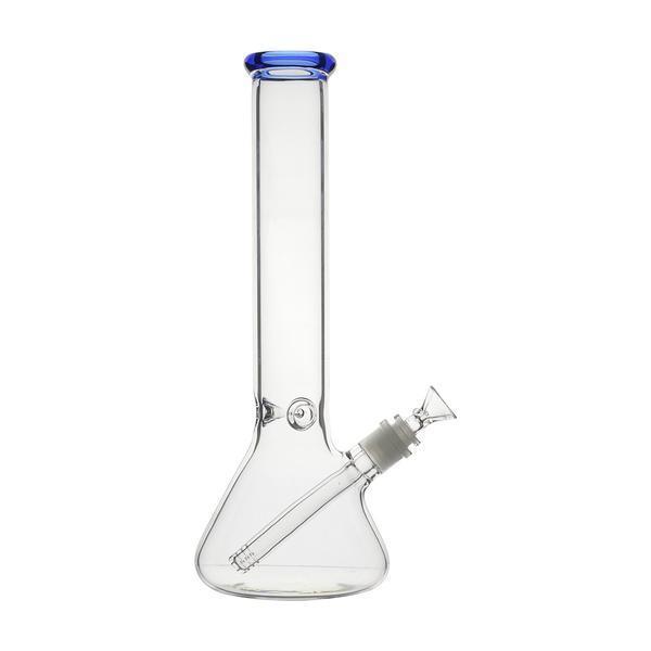 Sleek 14-inch bong beaker style smoking device percolated downstem with ice catcher blue tinted tip