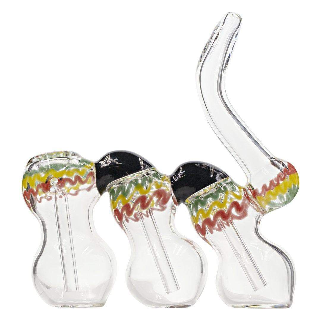 6-inch triple chambered glass bubbler smoking device in funky rasta design and colors amazing shape