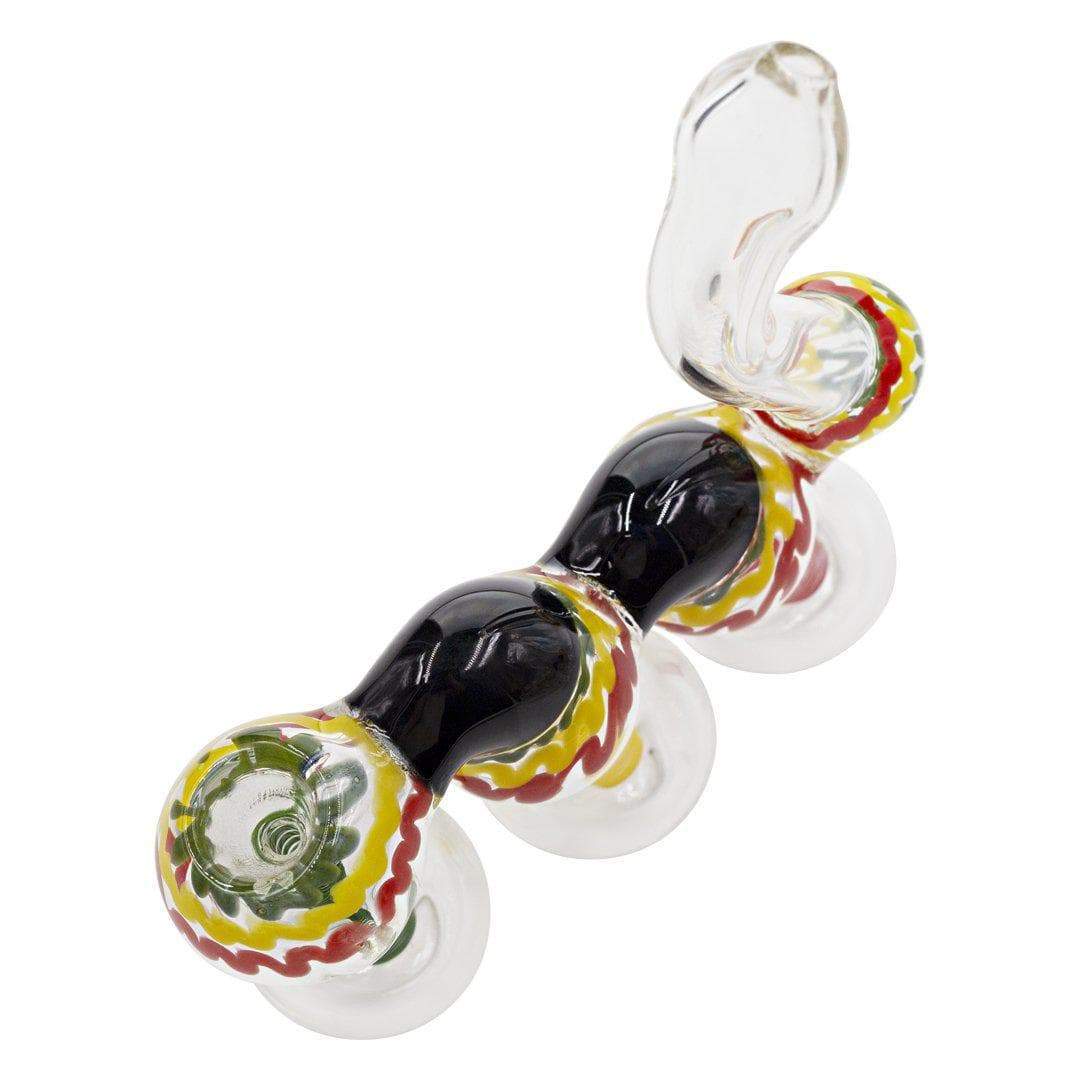 6-inch triple chambered glass bubbler smoking device in funky rasta design and colors amazing shape