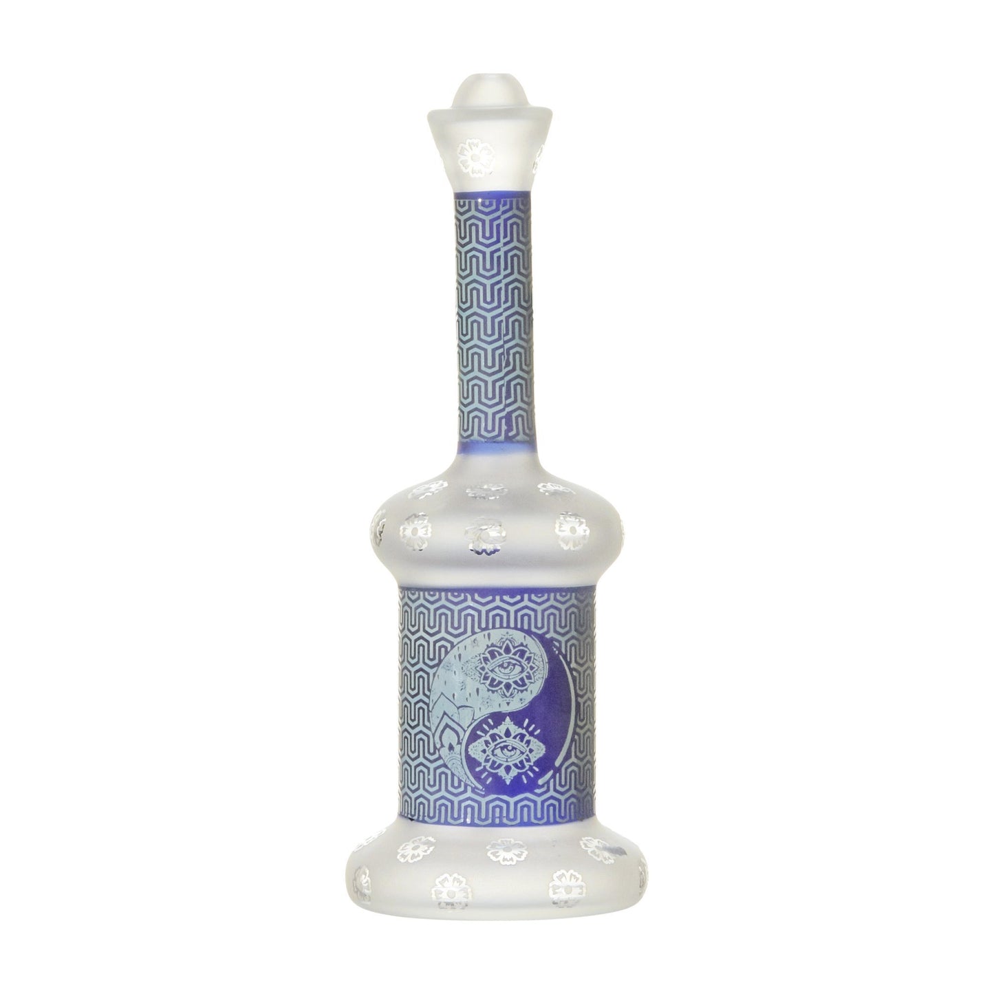 9-inch cylinder bong smoking device built-in downstem with Eastern Art design on frosted glass floral print